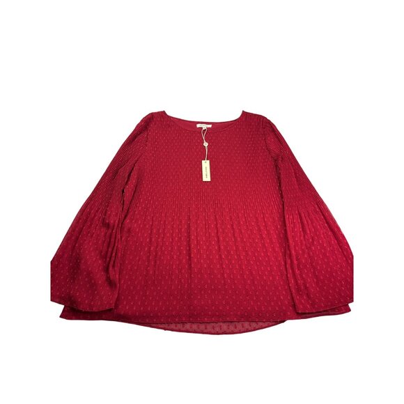 Max Studio Red Swiss Dot Bell Sleeve Top Size XL Semi Sheer Polyester New - Picture 1 of 7